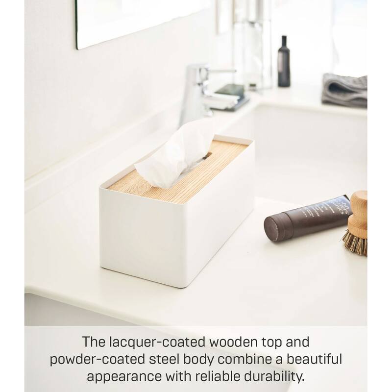 Yamazaki Home Tissue Box Cover - Rectangle, Steel, Lid - L 5.12 x W 10.24 x H 4.53 inches