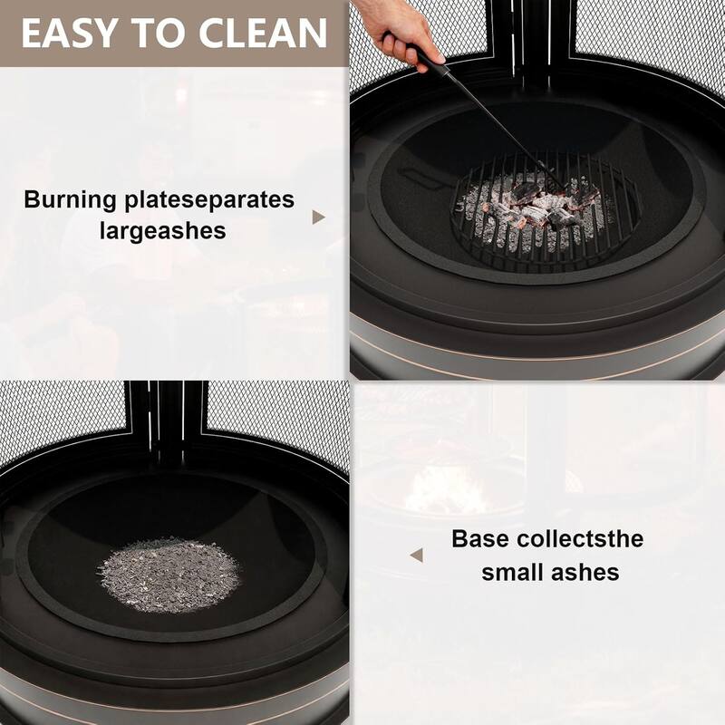 Kullavik Outdoor Metal Chiminea Wood Burning Fire Pit with 3 Door and Adjustable Grill