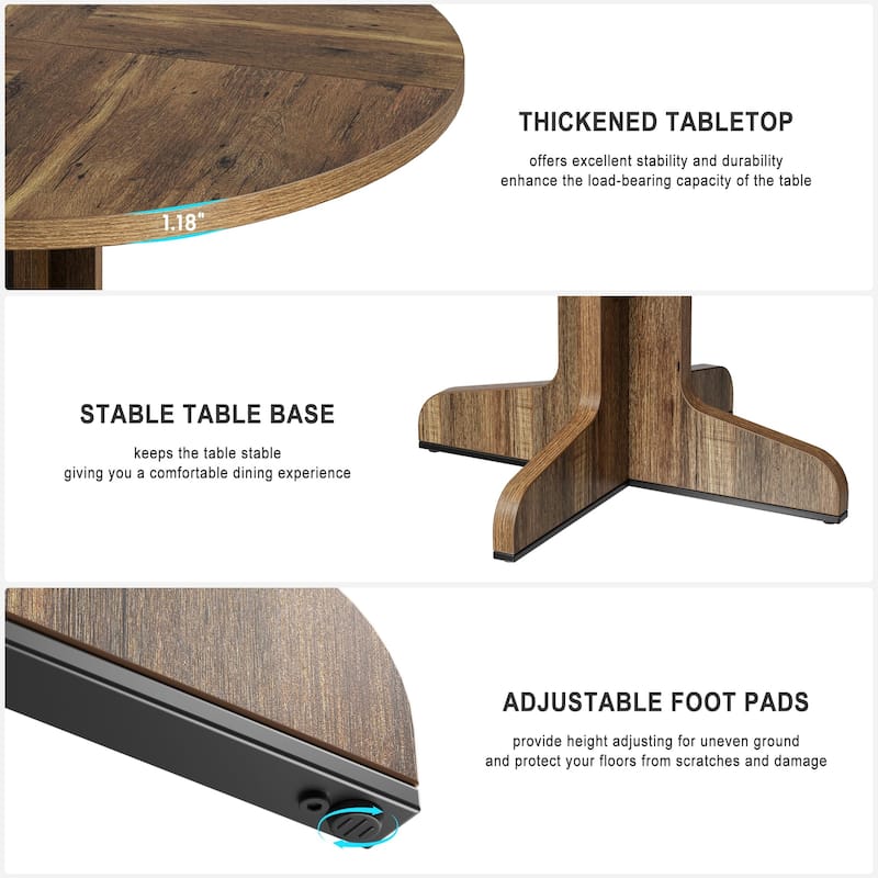 47 Inch Round Dining Table, Farmhouse Wood Dining Table