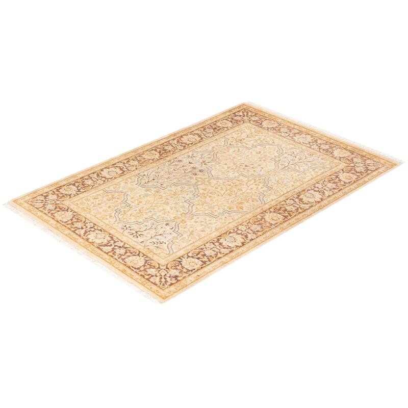 Overton Hand Knotted Wool Vintage Inspired Traditional Mogul Ivory Area Rug - 3' 3" x 4' 9"