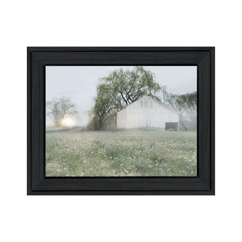TrendyDecor4U "Green Country Morning" Framed Print Wall Art - Charcoal