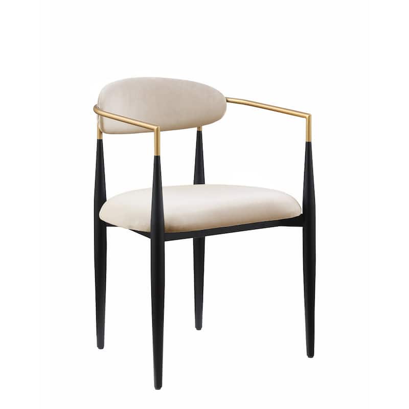 Kenny 21 Inch Dining Chairs Set of 2, Taupe Fabric, Foam Padded, Gold and Black Metal