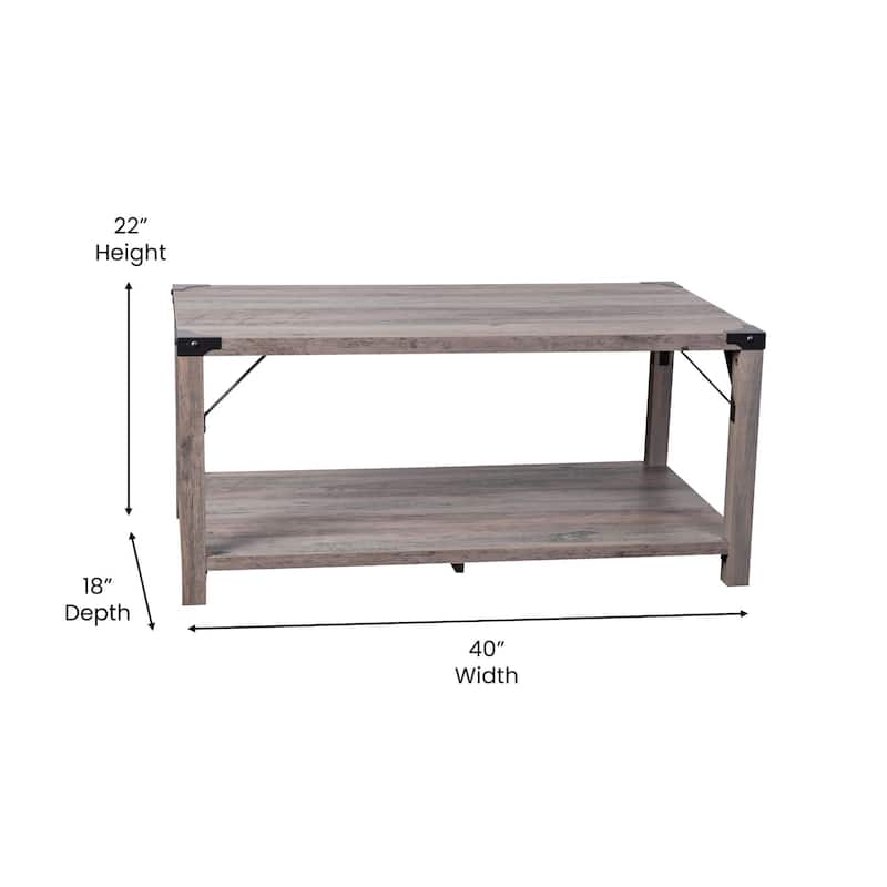 2-Tier Coffee Table with Metal Side Braces and Corner Caps