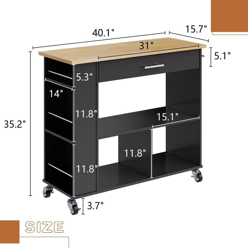 Futzca Kitchen Island on Wheels with Large Work Countertop