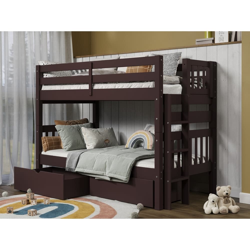 Taylor & Olive Trillium Twin over Twin Bunk Bed with Ladder, 2 Drawers