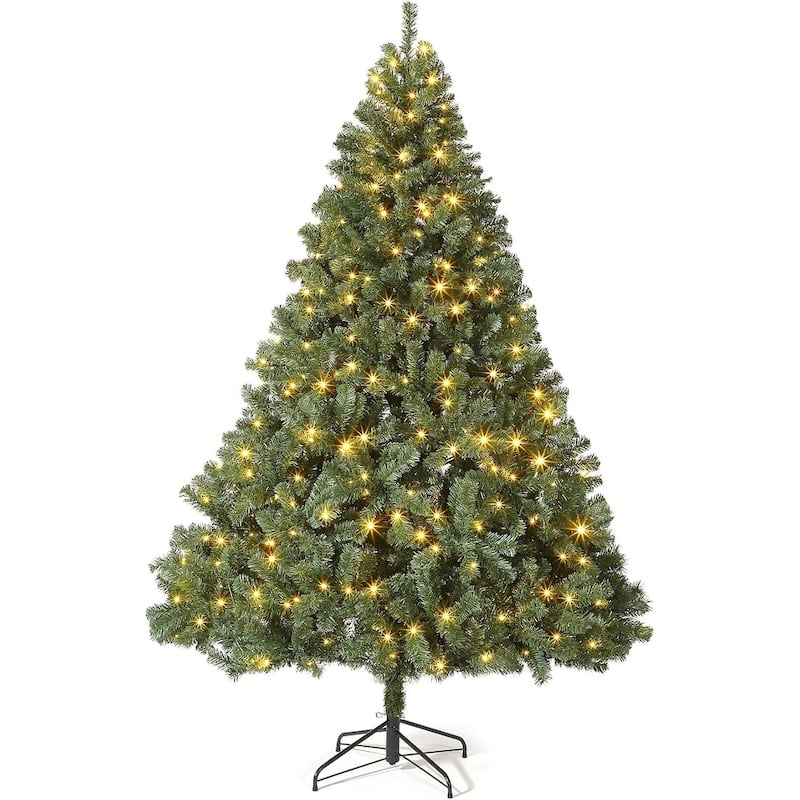 Pre-Lit Artificial Spruce Christmas Tree with White Lights, Unlit Hinged Design - Multi - 9 Foot