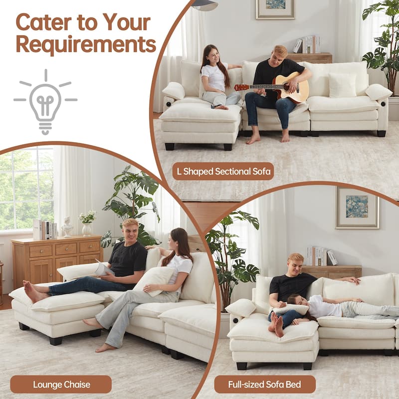 Modular Sectional Sofa Set Convertible Sectional Sleeper Sofa with Chaise for Apartment