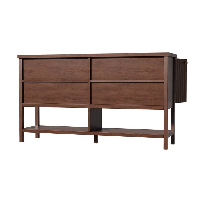 59" Sideboard Buffet Cabinet – Fluted 4-Door Storage, Farmhouse Accent Sideboard Large Console Table for Kitchen or Hallway