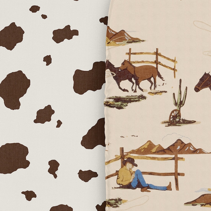 Sweet Jojo Designs Tan Brown Western Cowboy Boy 2 Pack Baby Bassinet Fitted Sheets Off White Cow Print Animal Wild West Horse