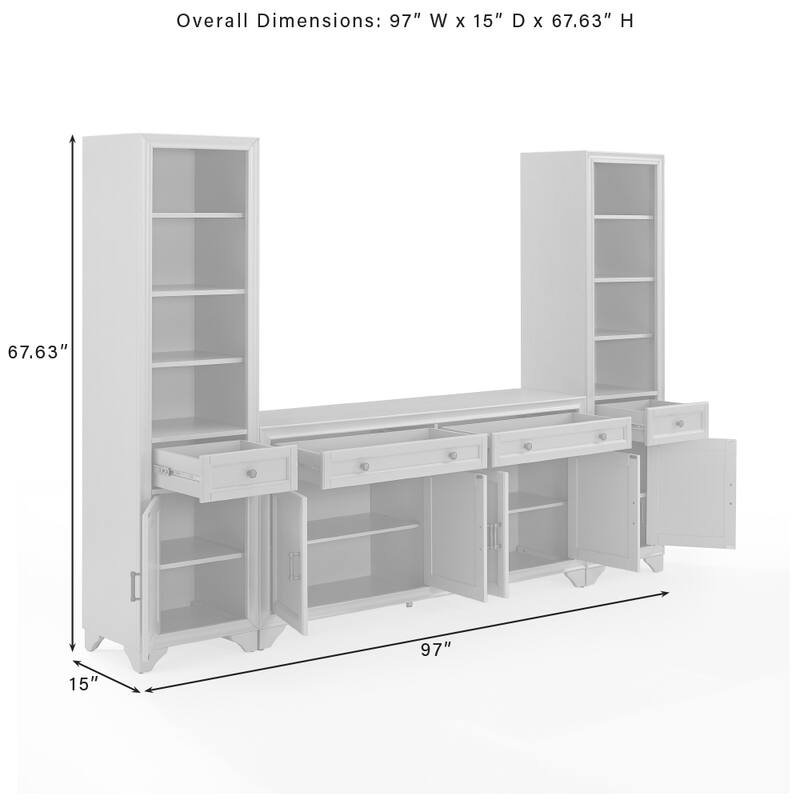 Crosley Tara 3Pc Sideboard And Bookcase Set - 15"x97"x67.63"