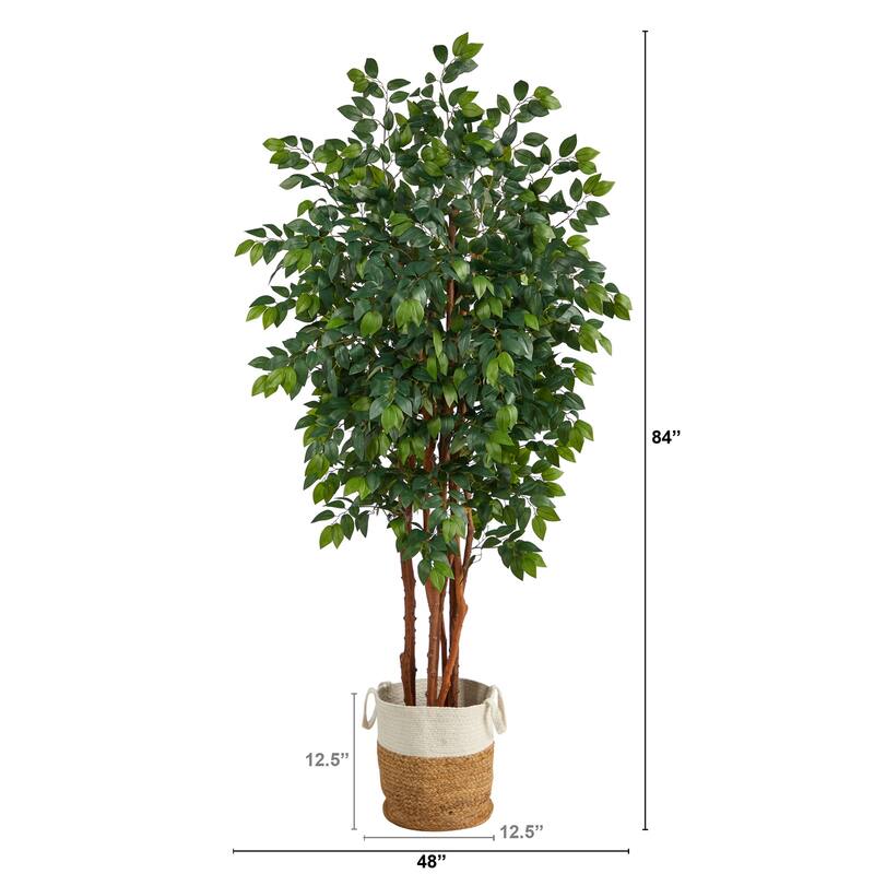 7Ft Artificial Tree with Planter - Renaissance Style Green Foliage, Bendable Branches, Home Decor - 51-60 Inches
