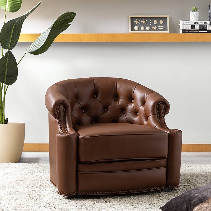 Felipe Traditional Genuine Leather 360° Swivel Chair With Tufted Back with Fully Assembled By HULALA HOME - Brown