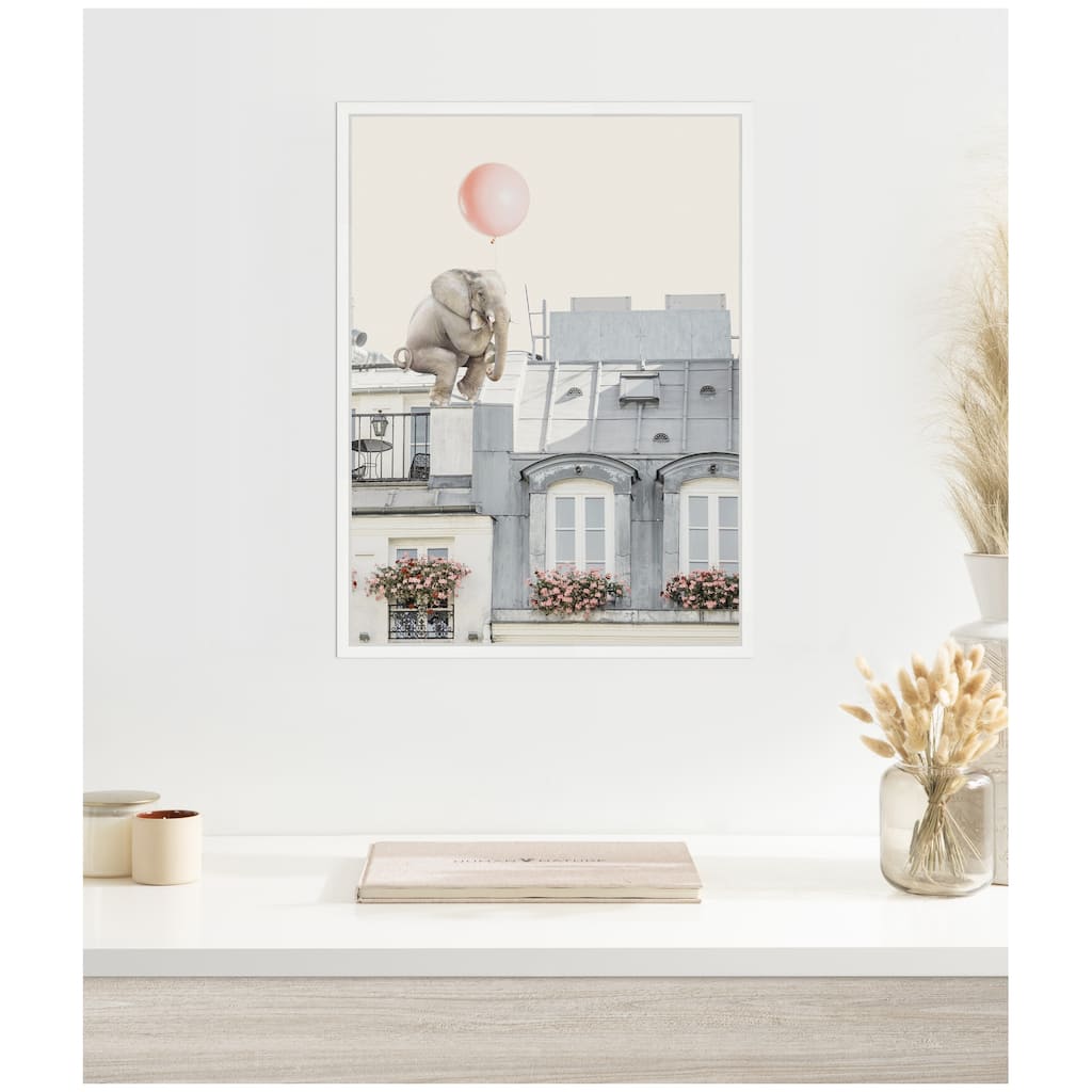 Kate and Laurel Sylvie Elephant in Paris Framed Canvas by July Art Prints