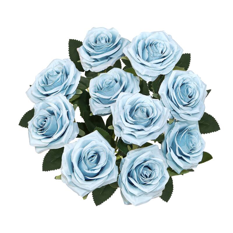 Set of 2 Artificial Queen Rose Flower Stem Bush Bouquet 18in