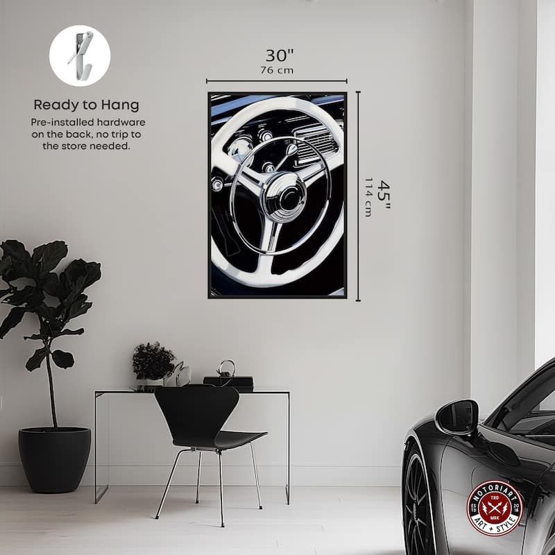 Notoriart Classy Steering Wheel Framed Car 1 Piece Canvas Wall Art