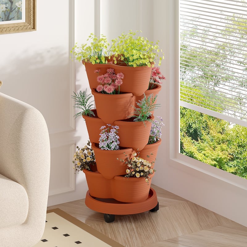 Vertical Strawberry Planter, 5 Tier Hanging Vertical Gardening Planter, Stackable Garden Tower Pot for Strawberries, Flowers