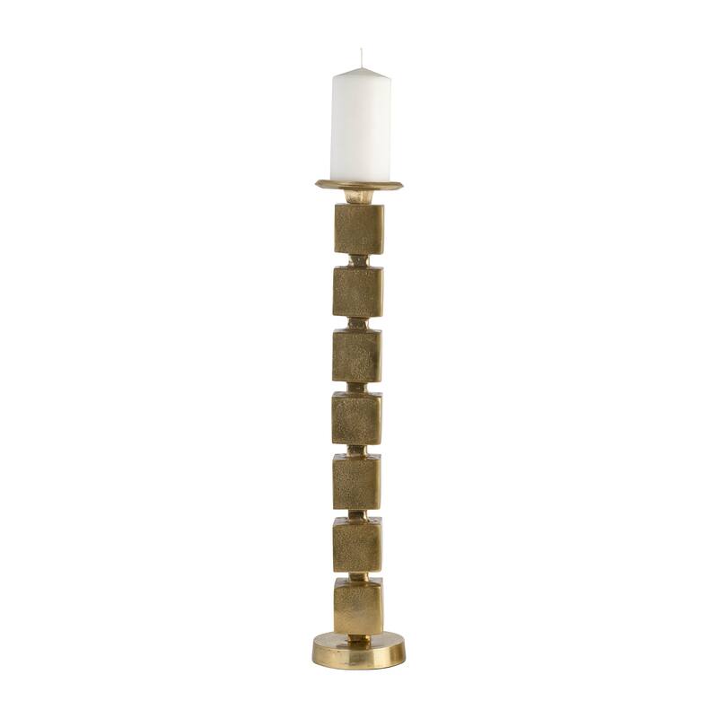 Metal Stacked Cubes Pillar Candle Holder - Gold, 24 in.