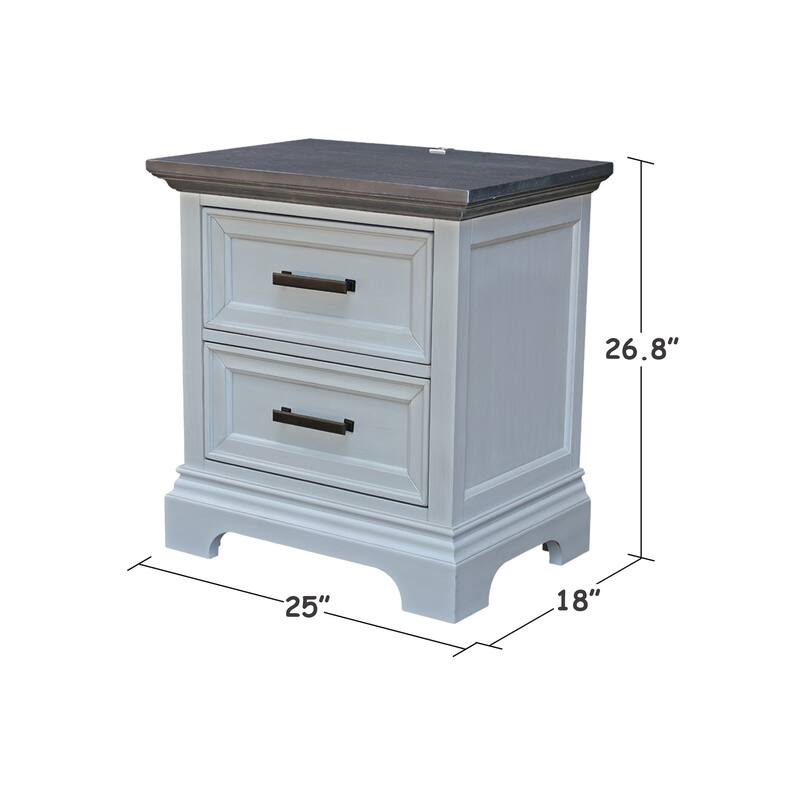 International Concepts Solid Wood 2-Drawer Nightstand with USB Charging Port