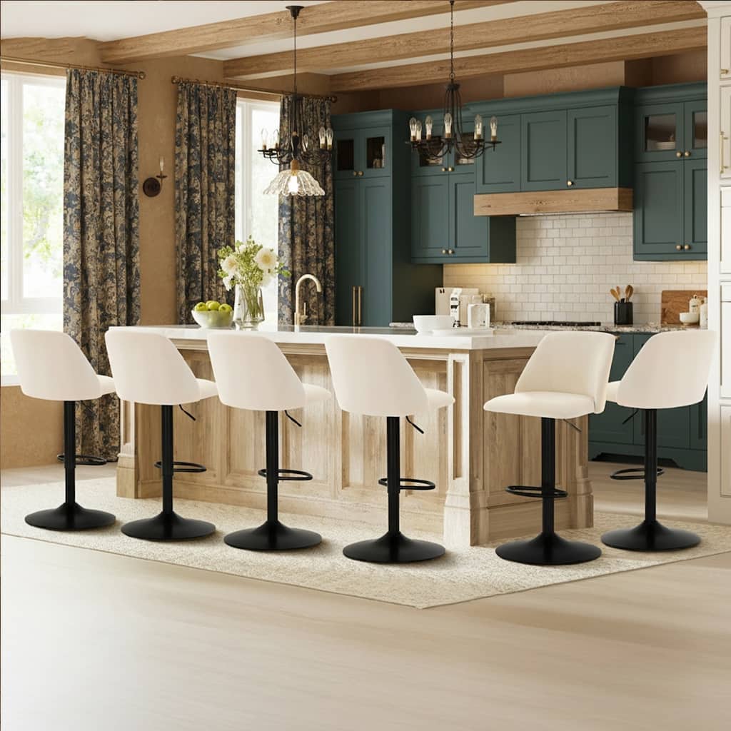 RENEWLINE Adjustable Swivel Bar Stool - PU Leather Counter Height Stool with Square Open Back for Kitchen Island