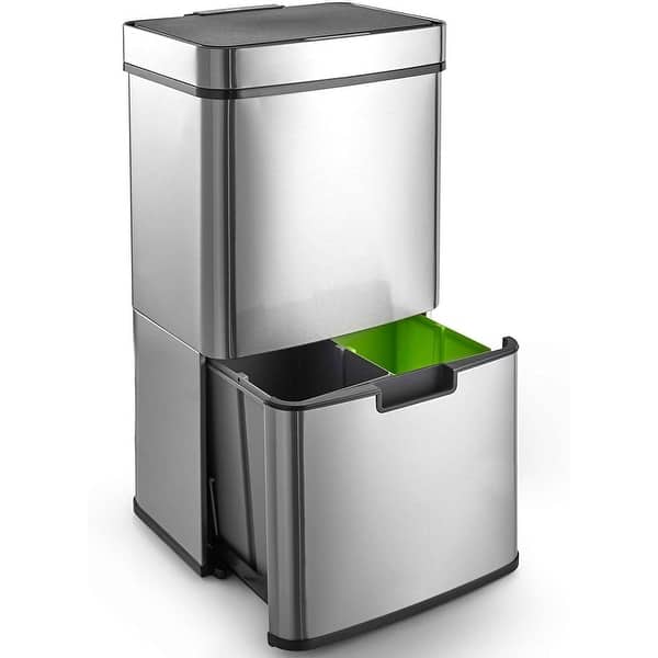 slide 1 of 12, Caynel 16.3 gallon Motion Sensor Stainless Steel Trashcan Silver