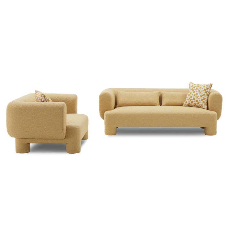 Furniture of America Nyxel Modern 2-Piece Yellow Fabric Sofa Set with Pillows