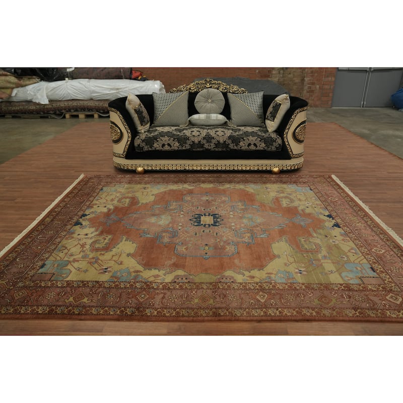 Hand Knotted Oriental 100% Wool Carpet Traditional Geometric Oranges & Rust Heriz Area Rug - 10' 0'' X 8' 2''