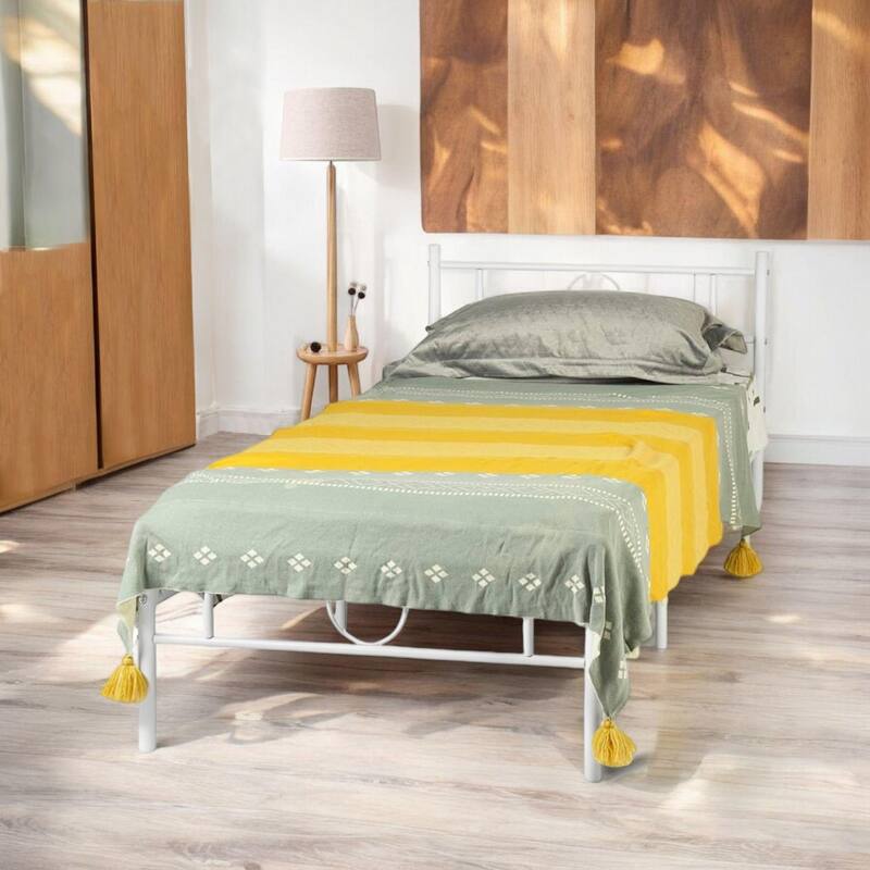 Homy Casa White Metal Bed Frame with Headboard & Footboard