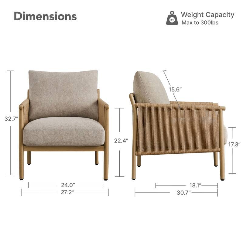 Spruce & Spring Braid Boho Accent Chair with Woven Paper Rope Armrest & Wood-Look Metal Frame