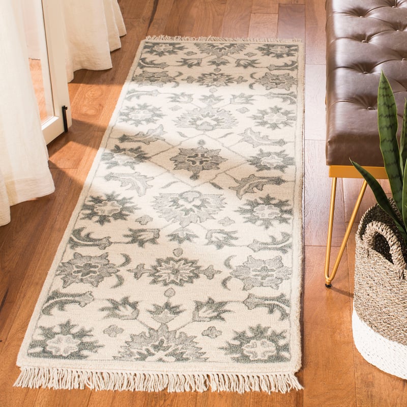 SAFAVIEH Handmade Aspen Cerise Boho Tribal Wool Rug - 2'3" x 7' Runner - Green/Grey