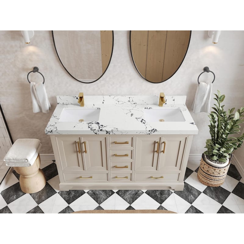 Willow Collections 60 in. W x 22 in. D Charlotte Double Sink Bathroom Vanity with Countertop - 2" Viola Night - Fine Grain