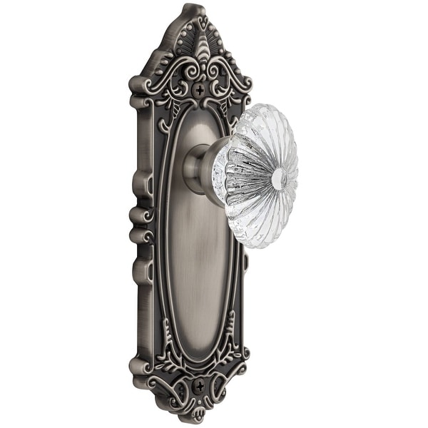 Grandeur GVCBUR_PRV_234 Grande Victorian Solid Brass Rose Privacy Door Knob Set with Burgundy Crystal Knob and 2-3/4" Backset
