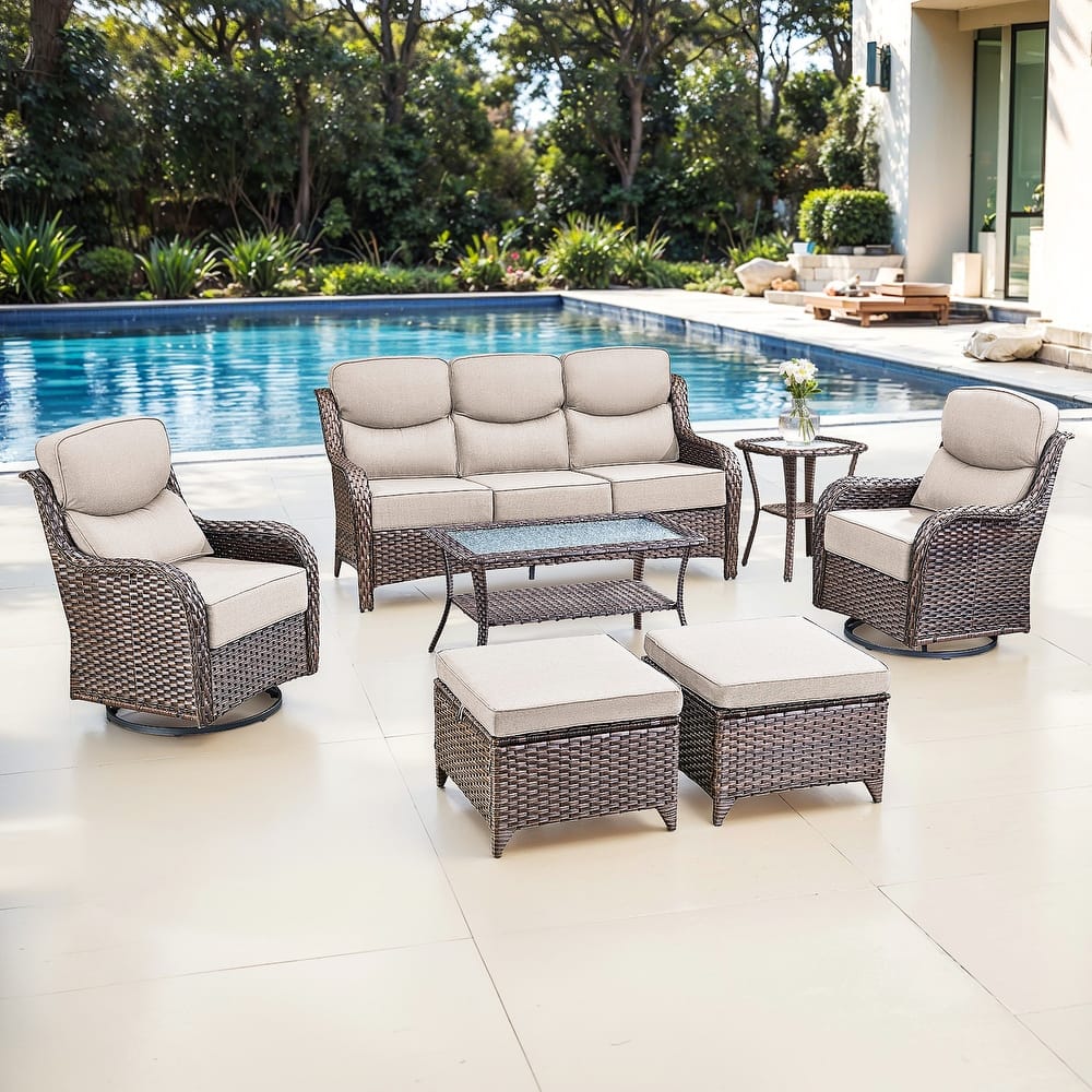 Gymojoy 7-Piece Patio Furniture Set with Swivel Glider Chairs, 6-Inch Ultra-Plush Cushions & Water-Resistant Olefin Fabric