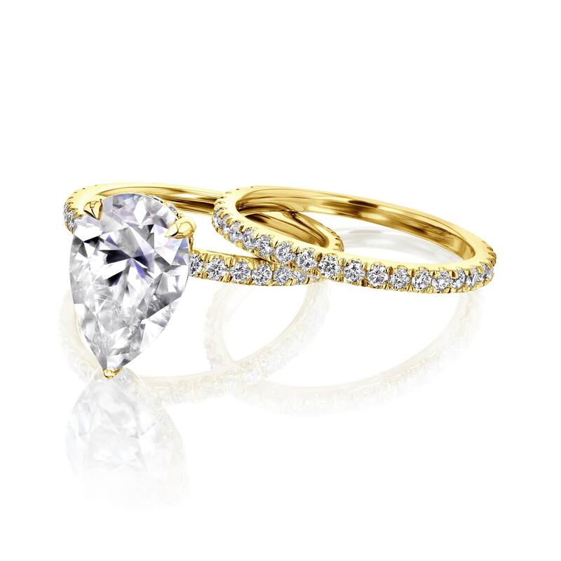 Kobelli Signature Collection 4.3 Carat Moissanite & Diamond 14k Solid Gold Pear Hidden Halo Near Eternity Payton Bridal Set