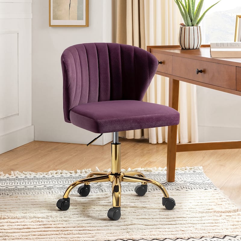 Ilia Modern Velvet Wingback 360 degree Ergonomic Office Task Chair with Channel Tufted Back by HULALA HOME - PURPLE