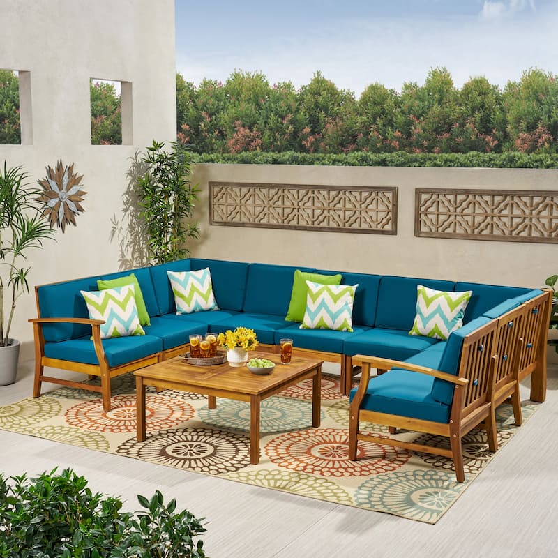 Perla 9-seater Acacia Wood Sectional Sofa Set by Christopher Knight Home