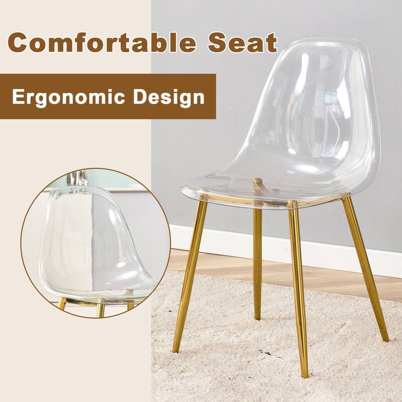 Roomfitters 5pcs Wood Texture MDF Coffee Table Set with Tempered Glass Legs and Transparent Chairs, Transparent