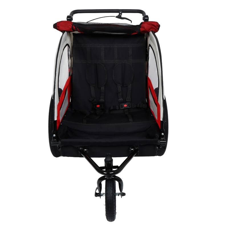 2-In-1 Double 2 Seat With Bike Trailer Jogger Stroller Foldable Collapsible W/Pivot Front Wheel, Storage Bag