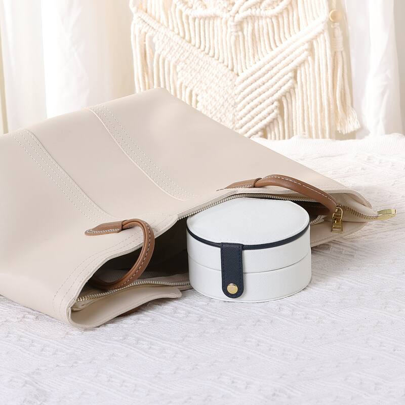 2 Layer Jewelry Box for Women Girls Birthday Gifts, PU Leather Jewelry Organizer Case Storage Holder - 11x11x5.8cm