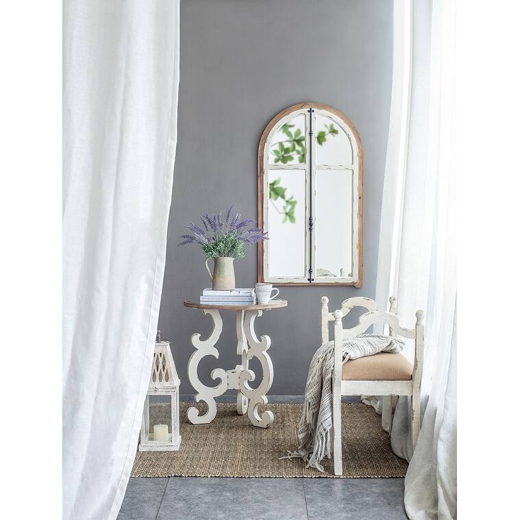 27.5" x 3" x 48" Arch Wood Wall Mirror - Brown Antique White