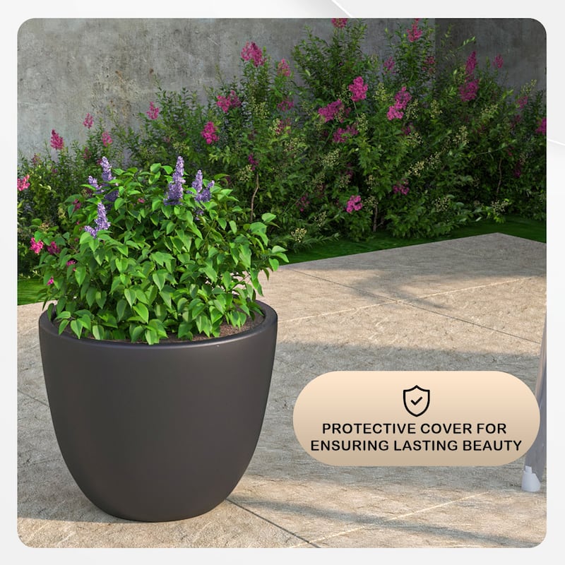 Dahlia Tapered Round Planter Pot in Fiberstone MGO Clay with Drainage for Indoor Outdoor Patio Balcony, Garden, or Living Room
