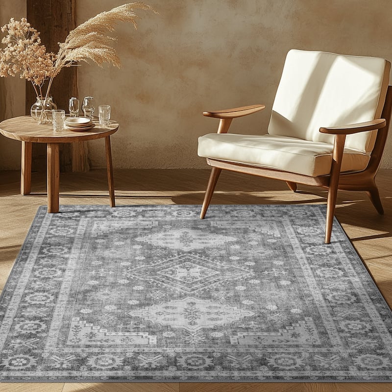 Mcow Sage Green Boho Pattern Ultra-Thin Low-Pile Washable Non-Slip Area Rug