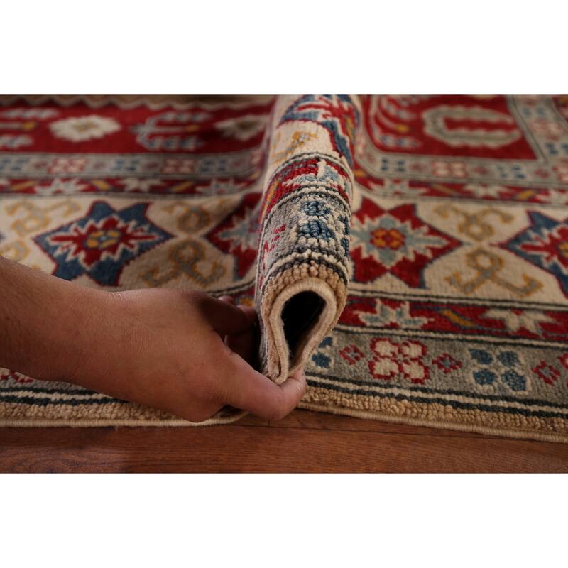 Hand Knotted Oriental 100% Wool Carpet Traditional Geometric Peach Kazak Area Rug - 10' 1'' X 8' 5''