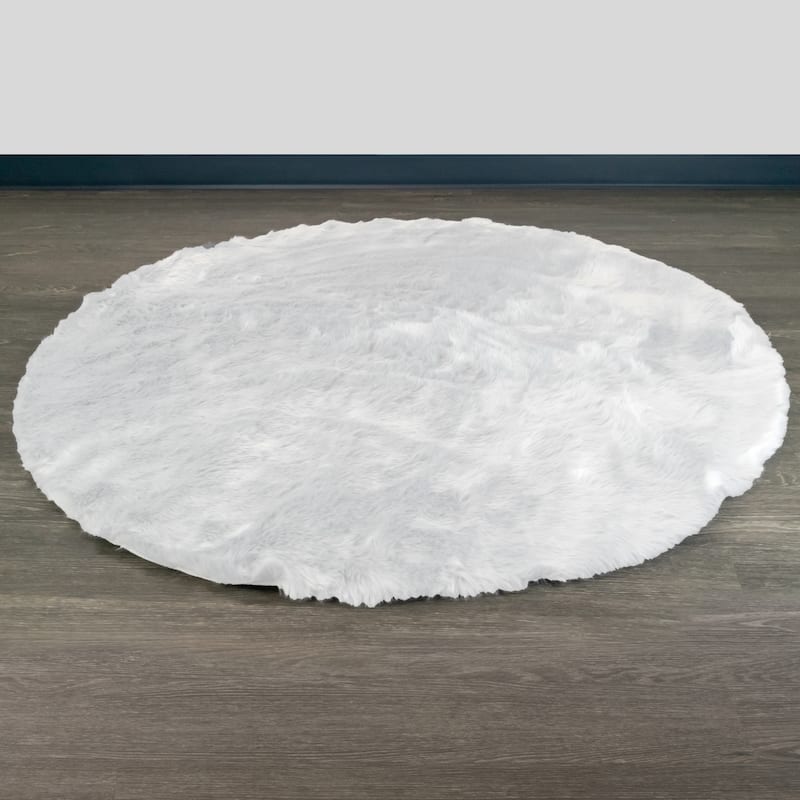 Aurora White Round imitative Fur Area Rug 4 Foot Wide - 4' Round - 4' Round