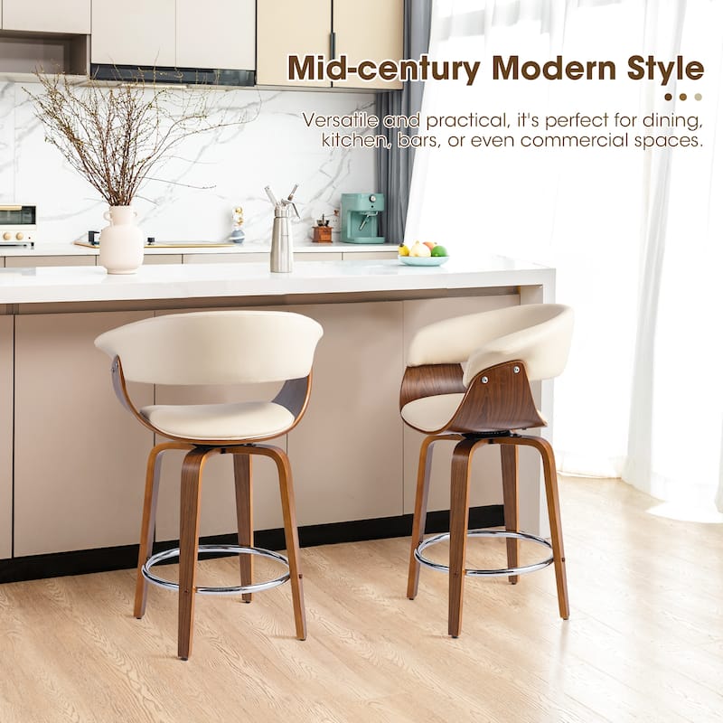 Glitzhome Set of 2 or 4 Modern Counter & Bar Height Wooden Swivel Bar Stools
