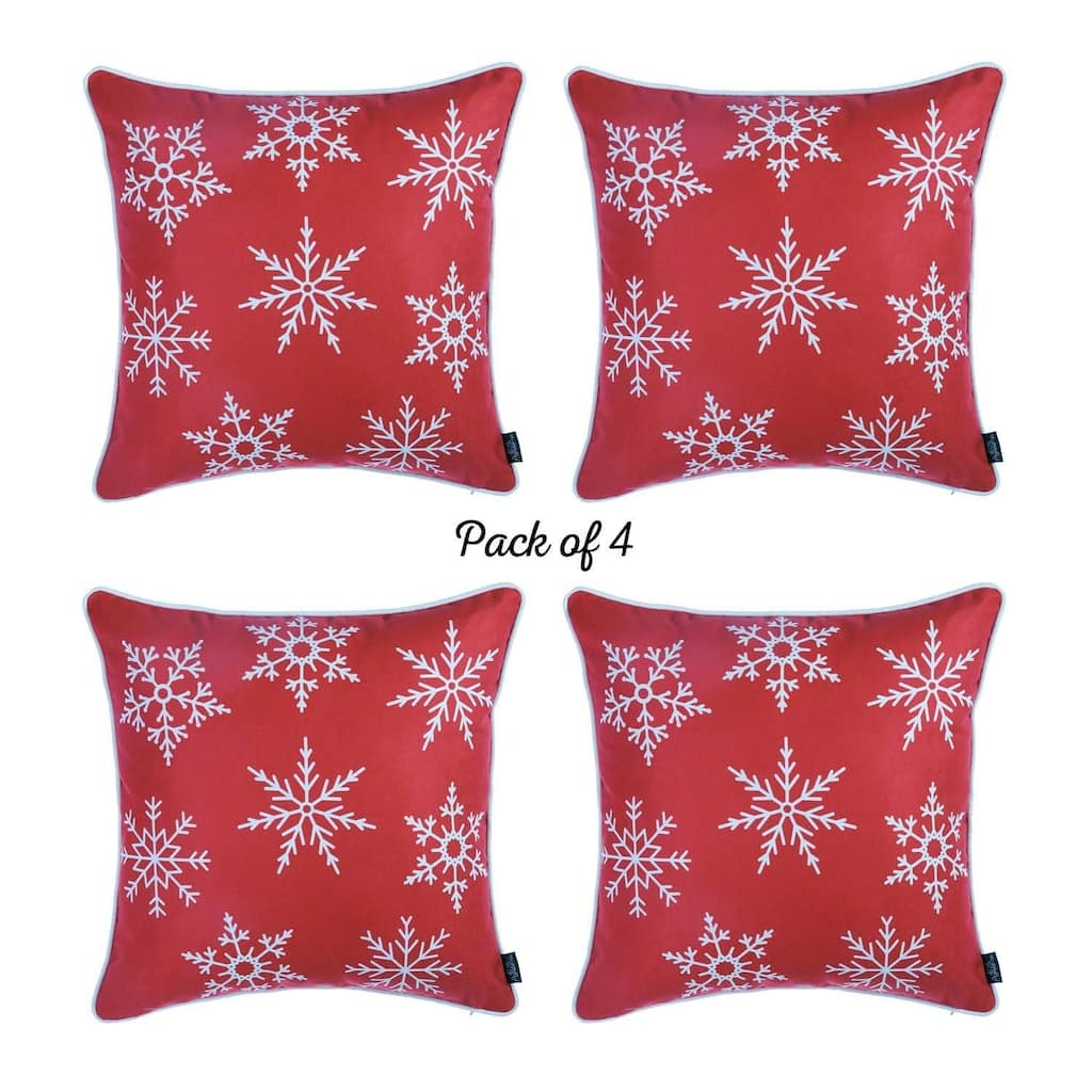 Set of 4 Red and White Snowflakes Throw Pillows