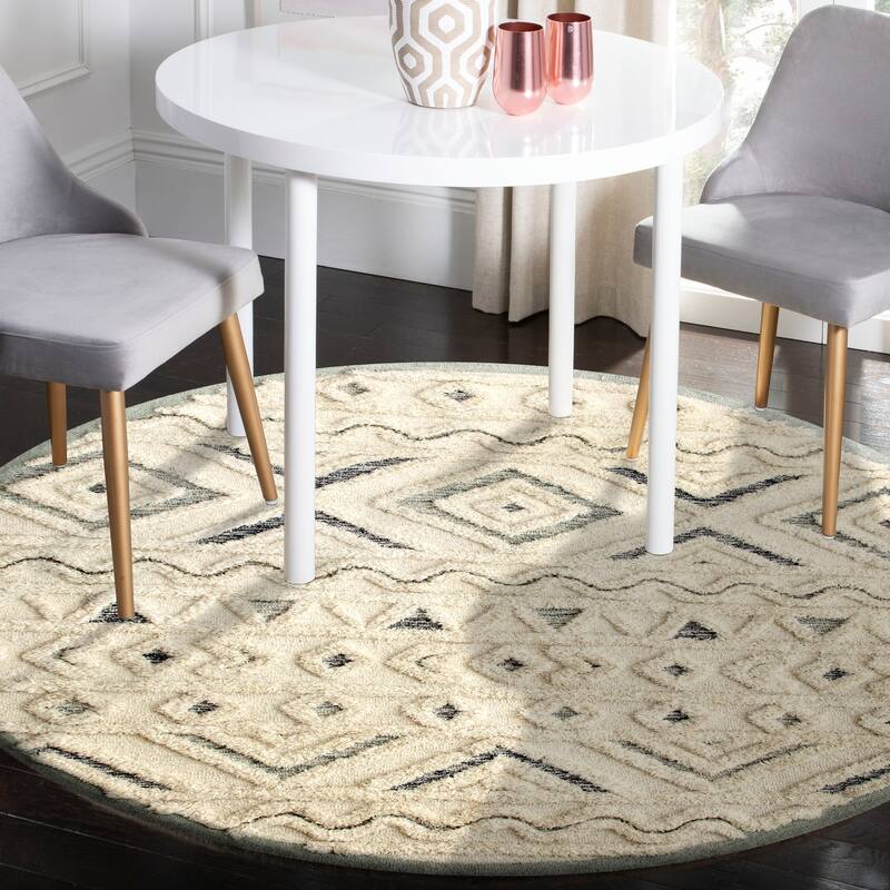 Suino Tribal Geometric Hand-Tufted Wool Round Indoor Area Rug by Sevita