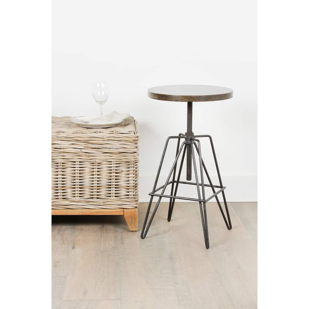 Brown Mango Wood And Black Iron Adjustable Stool by East at Main