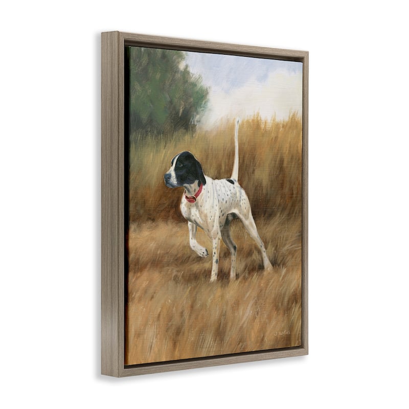 Stupell Pointer Dog in Field Framed Floater Canvas Wall Art Design by James Wiens