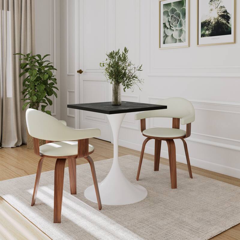 Verve 24 in. Wide Dining Table Square MDF Wood Tabletop in White Stainless Steel Pedestal Base Accent Kitchen Table