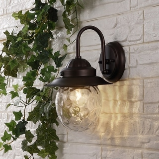 Manteo 8.25" 1-Light Farmhouse Industrial Iron/Glass Outdoor LED Sconce, Oil Rubbed Bronze/Clear by JONATHAN Y